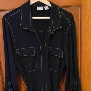 Chico's Black Long Sleeve Bishop Collar Dress